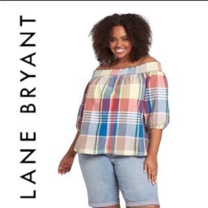 🔥 Take 50% OFF- Lane Bryant Plaid Off-shoulder Top NWT, Size- 30/32